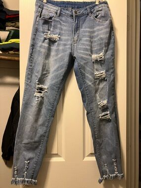 Light Blue Distressed Women’s Jeans - Casual Ripped Denim